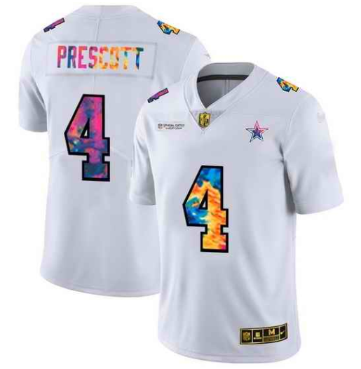 Men's Dallas Cowboys #4 Dak Prescott White Crucial Catch Limited Stitched Jersey